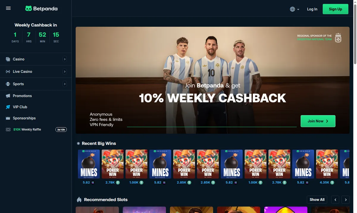 El lobby de Betpanda