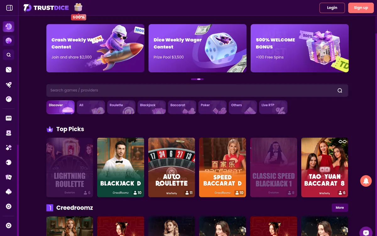El casino en vivo de TrustDice