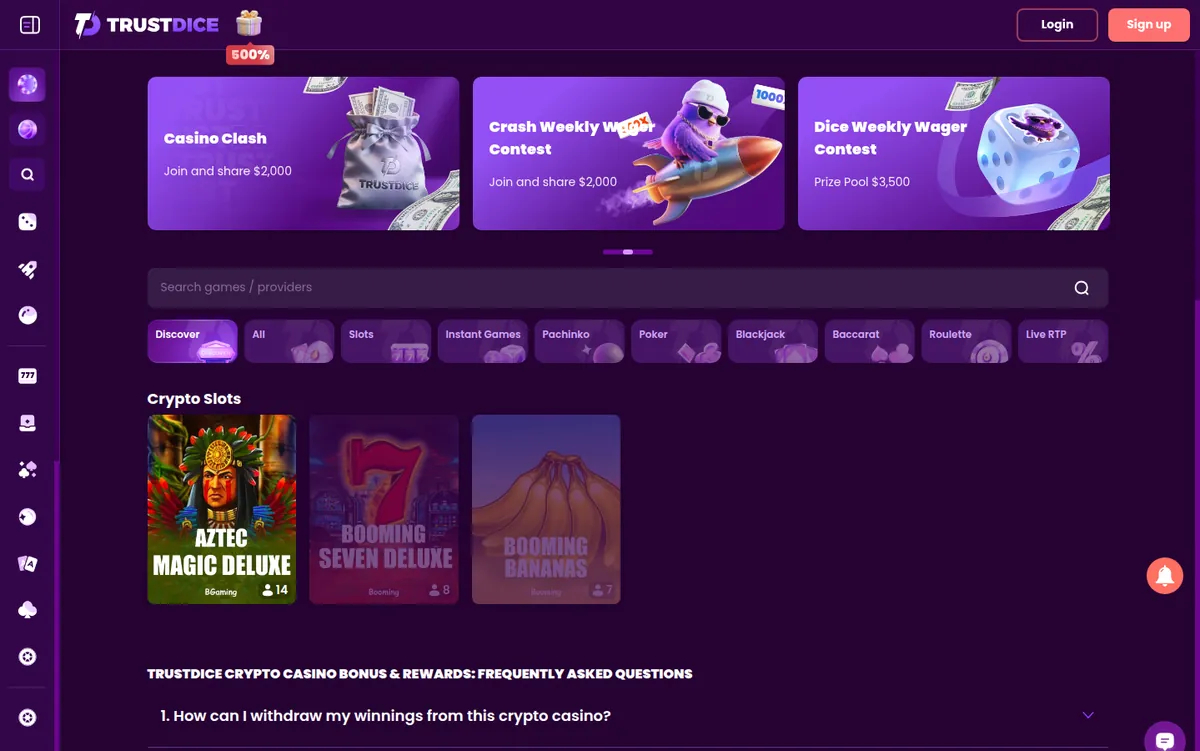 Las tragaperras del catálogo de TrustDice